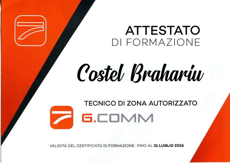 Attestato di Formazione G.COMM - Tecnico di Zona Autorizzato Costel Brahariu